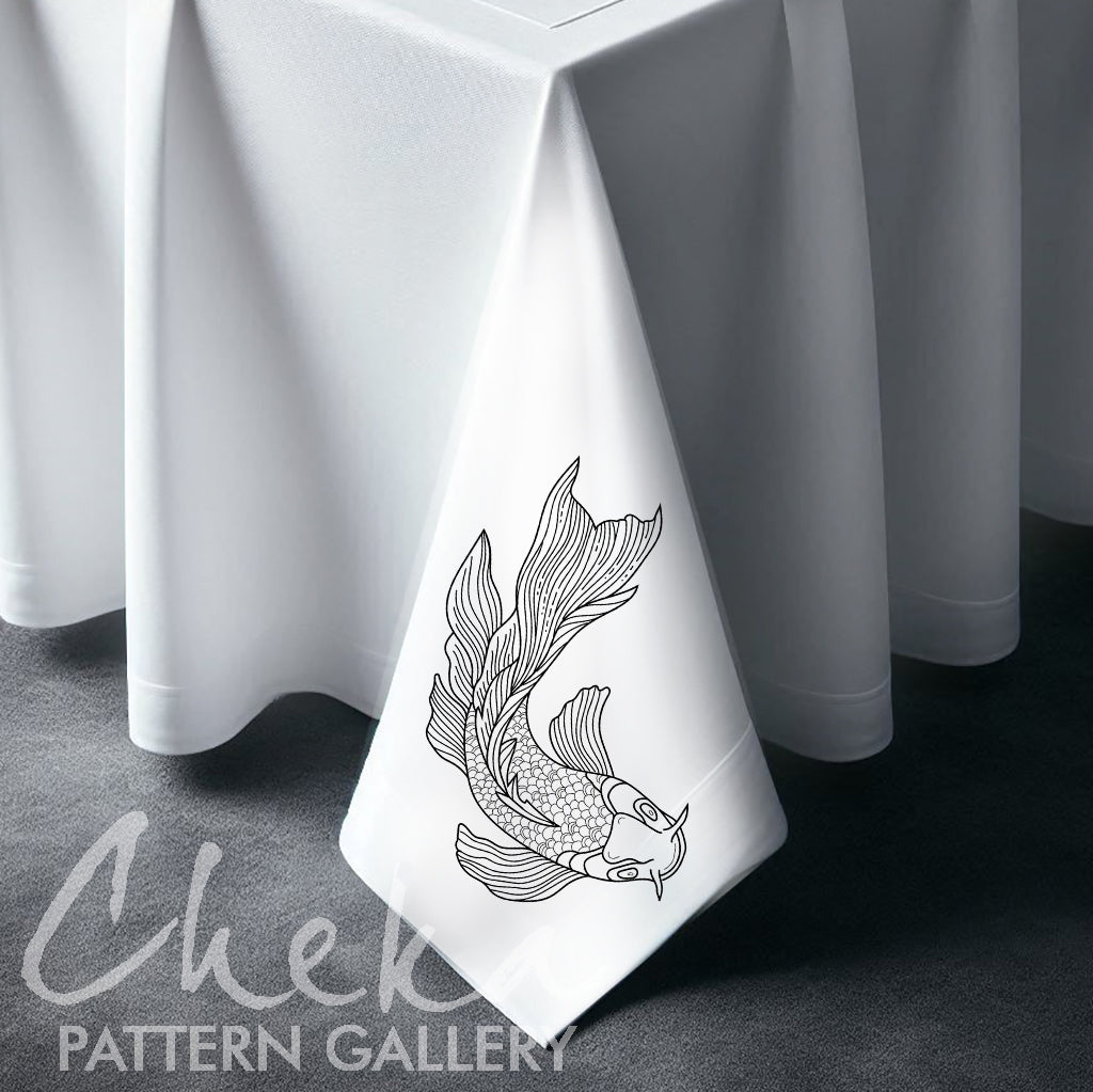Japanese carp, digital embroidery pattern, beutiful fish pattern, pattern for hand embroidery PDF, Chinese carp embroidery pattern PDF, embroidered japanese tablecloth