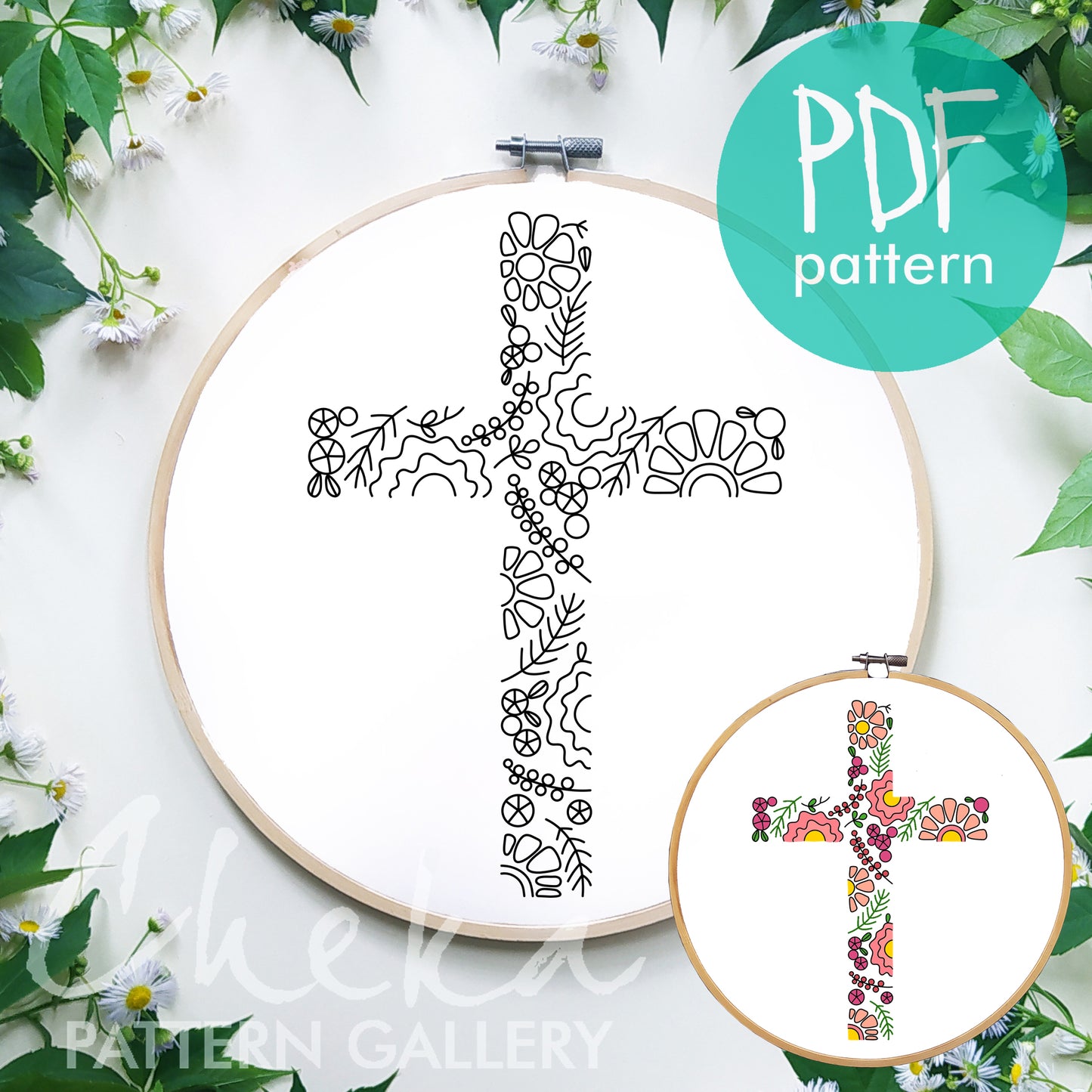 Christian Hand Embroidery, Simple Floral Cross, Christian Theme. Catholic Religious Floral Cross, Catholic Hoop Art, Christian Needlework