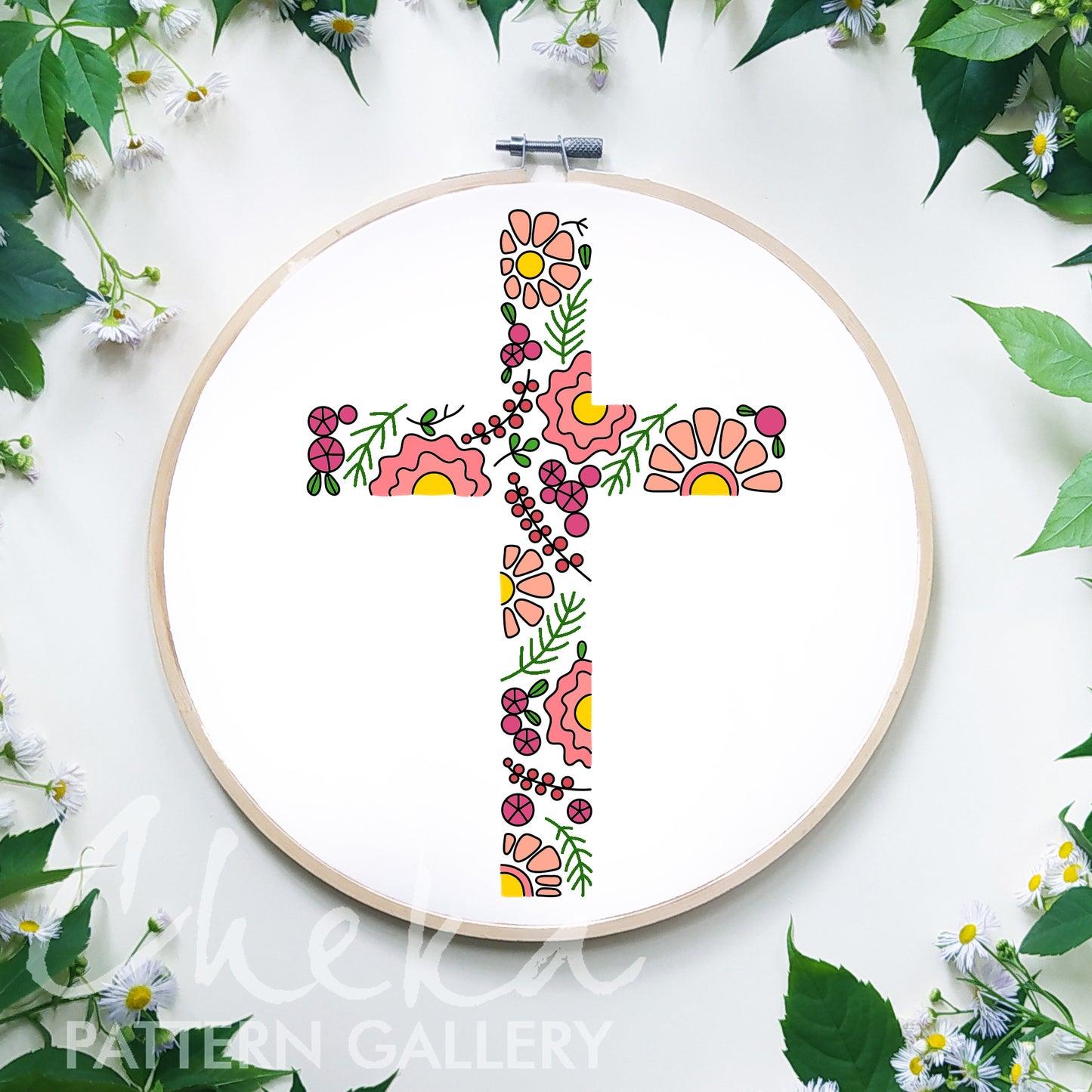 Christian Hand Embroidery, Simple Floral Cross, Christian Theme. Catholic Religious Floral Cross, Catholic Hoop Art, Christian Needlework