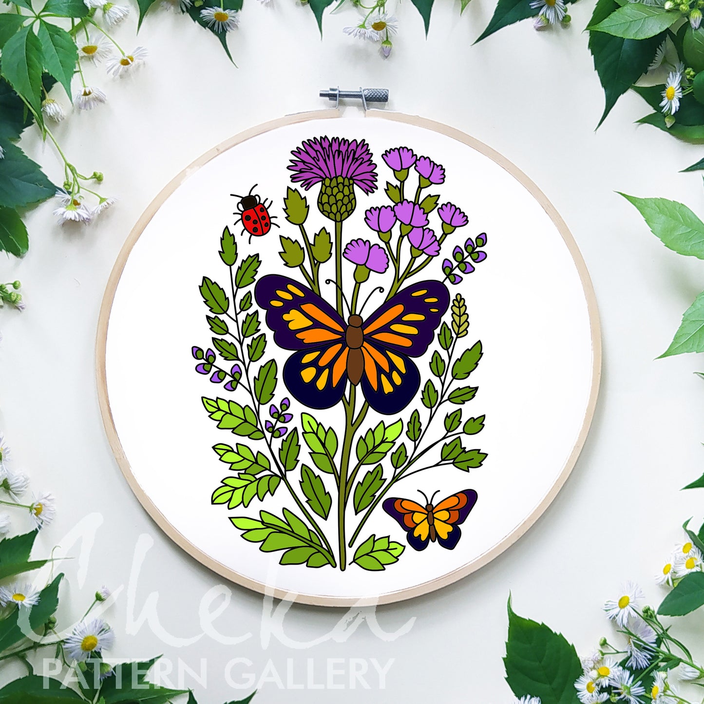 Butterfly hand Embroidery design, modern embroidery pattern, digital download PDF, DIY monarch needlecraft project, Template with Butterfly