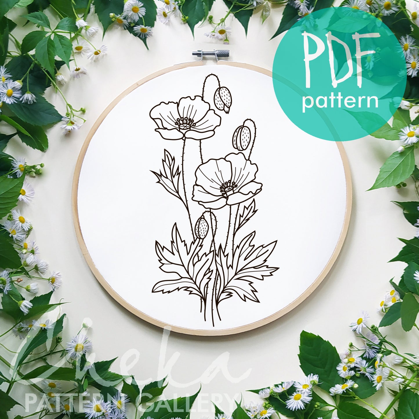Poppy Embroidery bundle, set of 6 floral hand embroidery patterns. Embroidery patterns with red field poppy, floral embroidery, hoop art