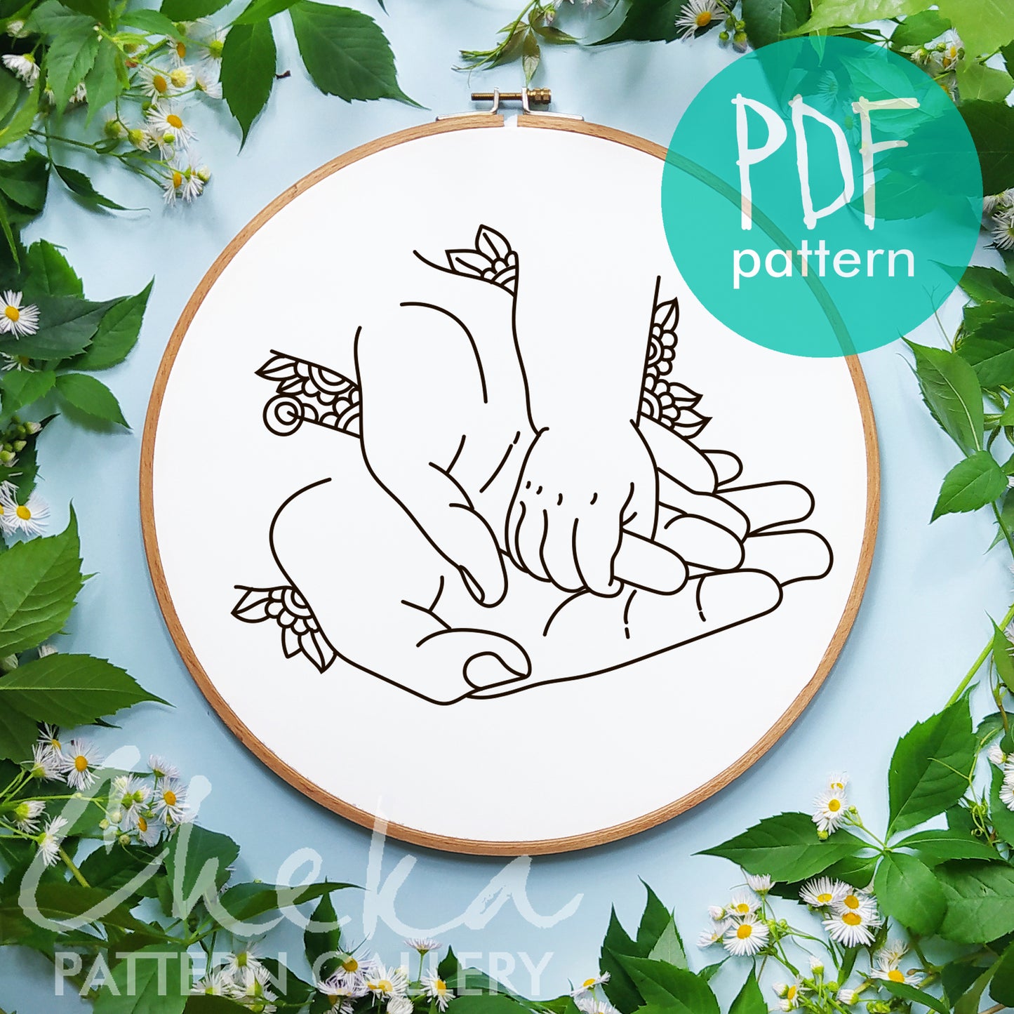Expecting Mom Gift, Pregnancy hoop art. Newborn embroidery PDF pattern, Family portrait. Maternity Gift, Baby Shower Gift, Modern hoop art