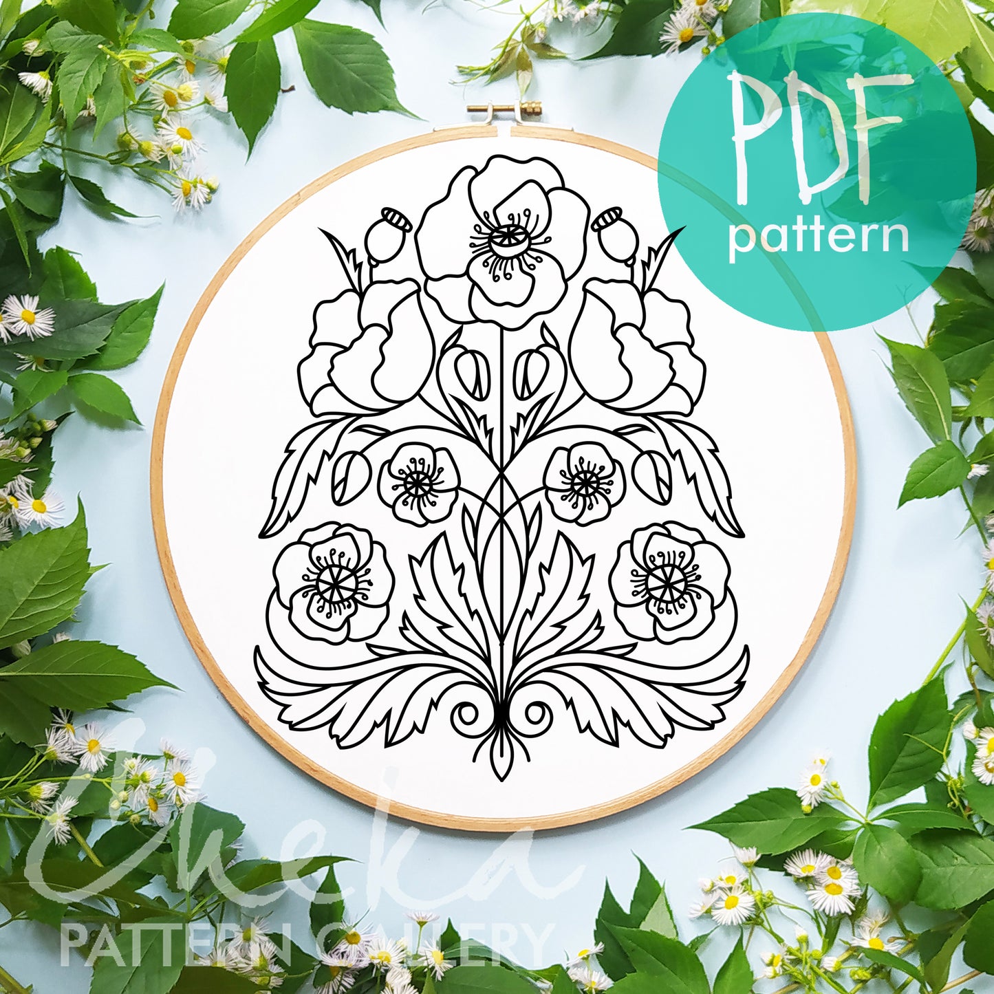 Poppy Embroidery bundle, set of 6 floral hand embroidery patterns. Embroidery patterns with red field poppy, floral embroidery, hoop art