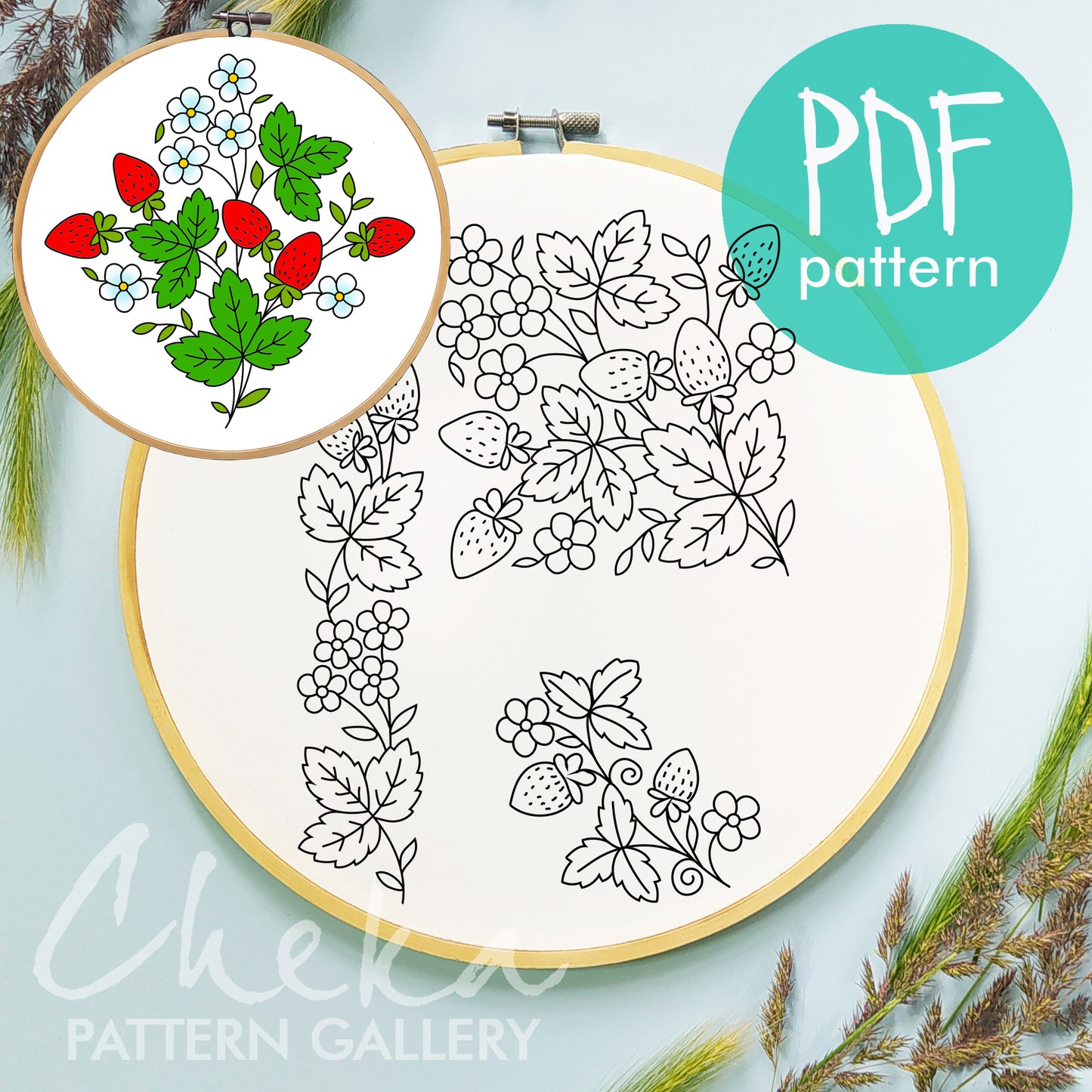 Strawberry Pattern for embroidery of napkins. Vintage embroidery pattern. Beautiful Classic French embroidery pattern. Hand embroidery PDF