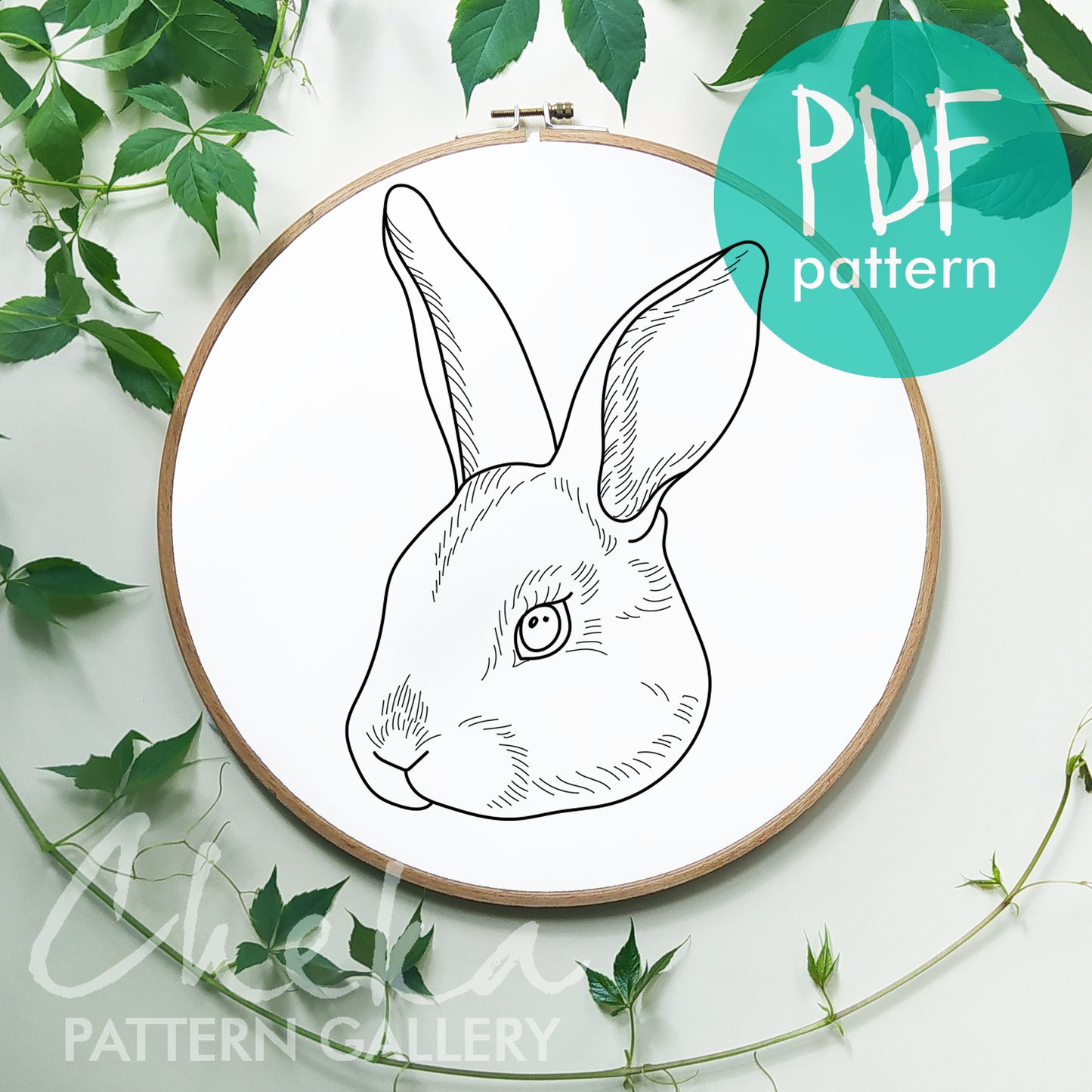 Bunny embroidery pattern, digital pet portrait. Embroidery scheme,fancy animal embroidery, bunny embroidery template, pet embroidery design