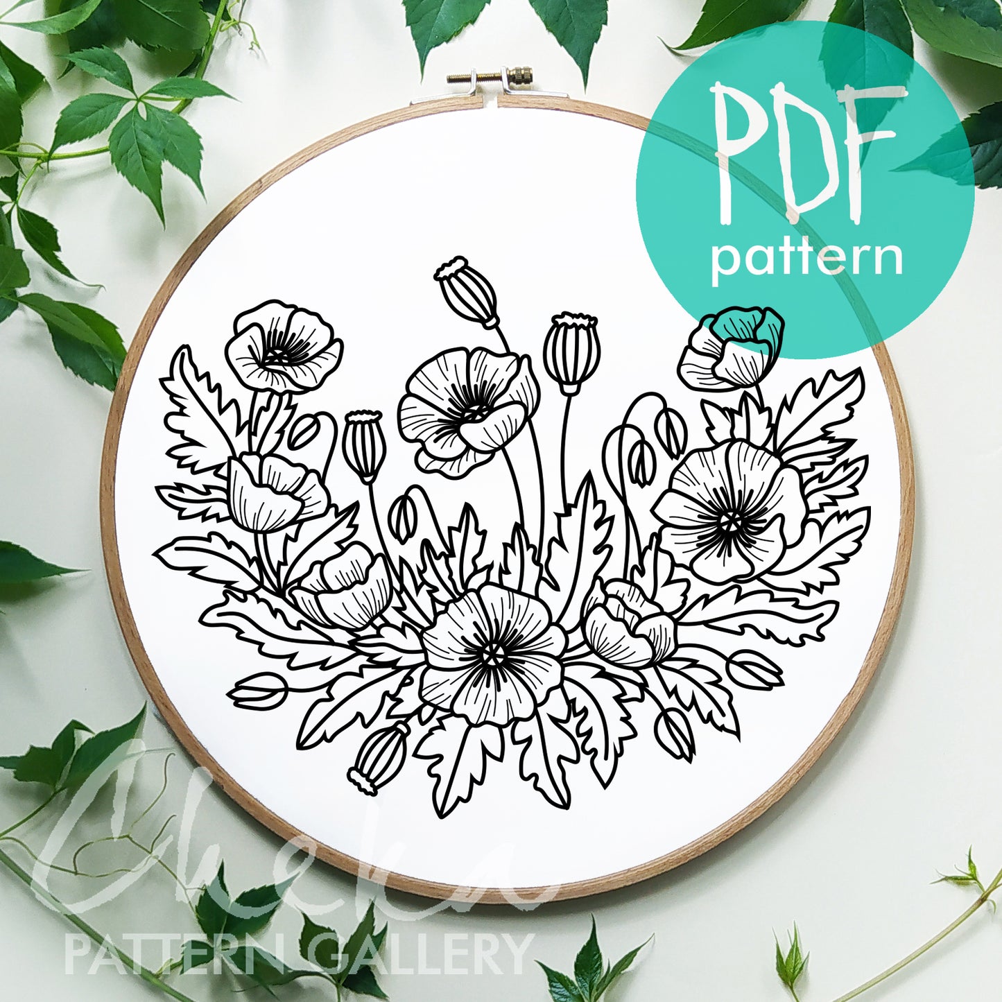 Poppy Embroidery bundle, set of 6 floral hand embroidery patterns. Embroidery patterns with red field poppy, floral embroidery, hoop art
