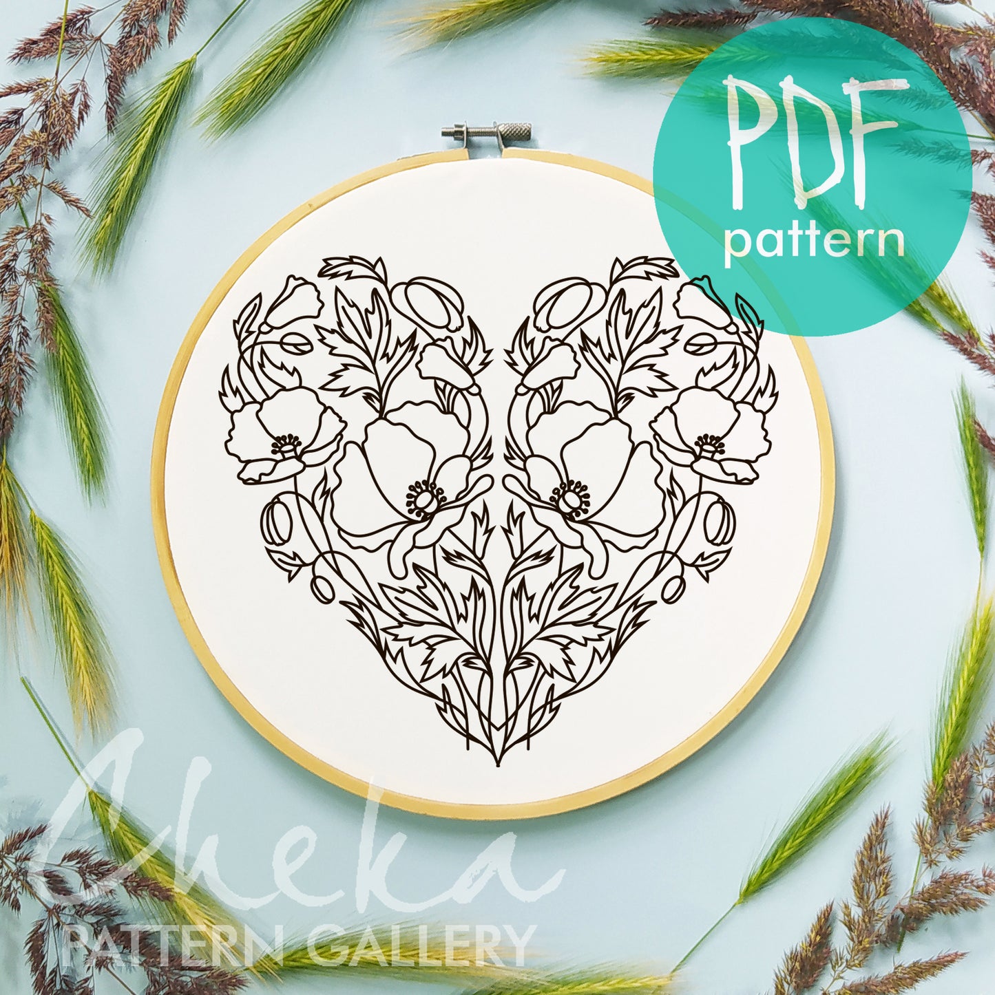 Poppy Embroidery bundle, set of 6 floral hand embroidery patterns. Embroidery patterns with red field poppy, floral embroidery, hoop art