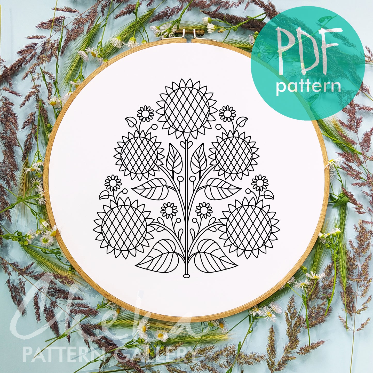 Sunflower Embroidery bundle, set of 4 floral hand embroidery patterns. Embroidery patterns with sunflowers. Digital embroidery bundle