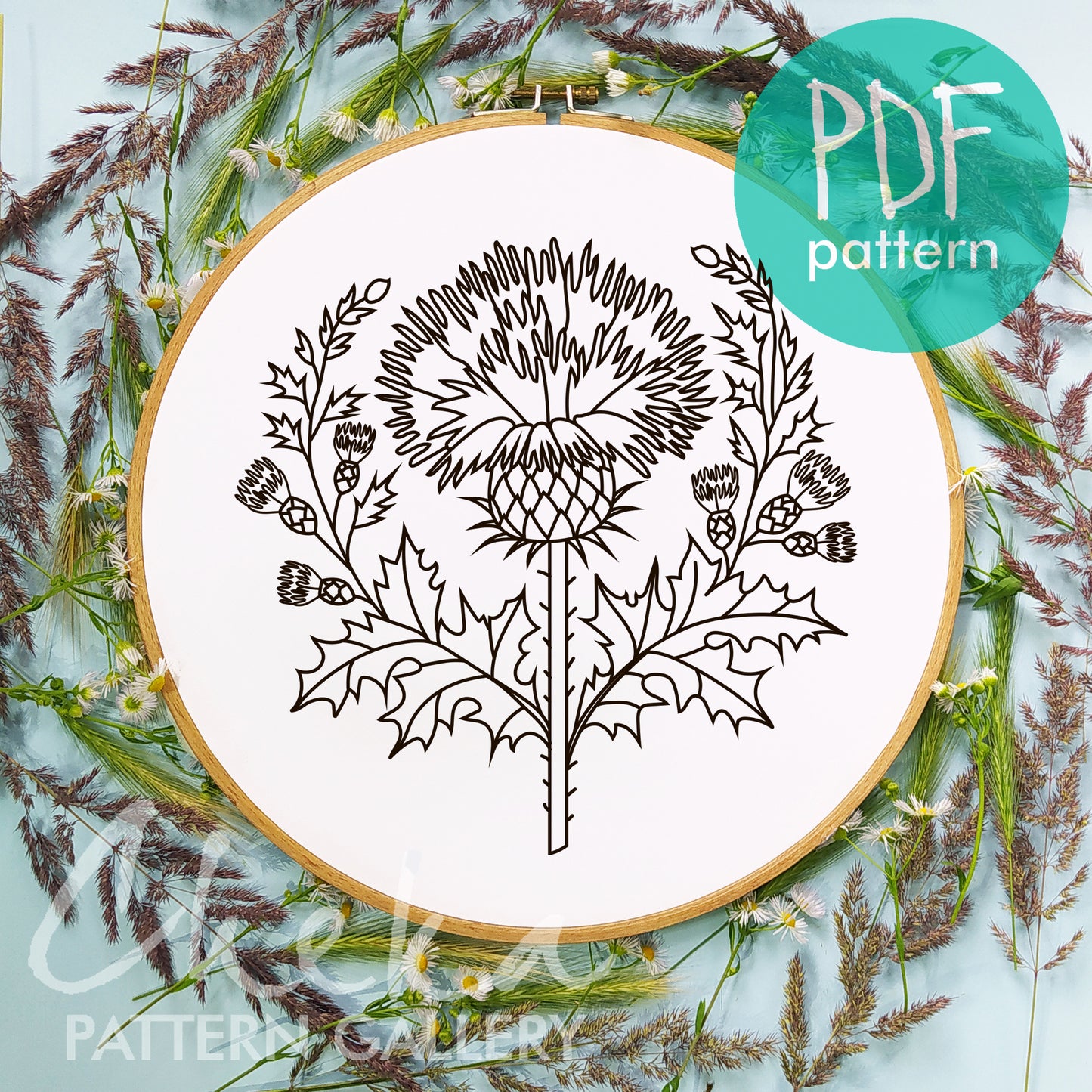Thistle Embroidery bundle, set of 8 floral hand embroidery designes. Embroidery patterns with thistle. Traditional Scottish Crest, Hoop Art