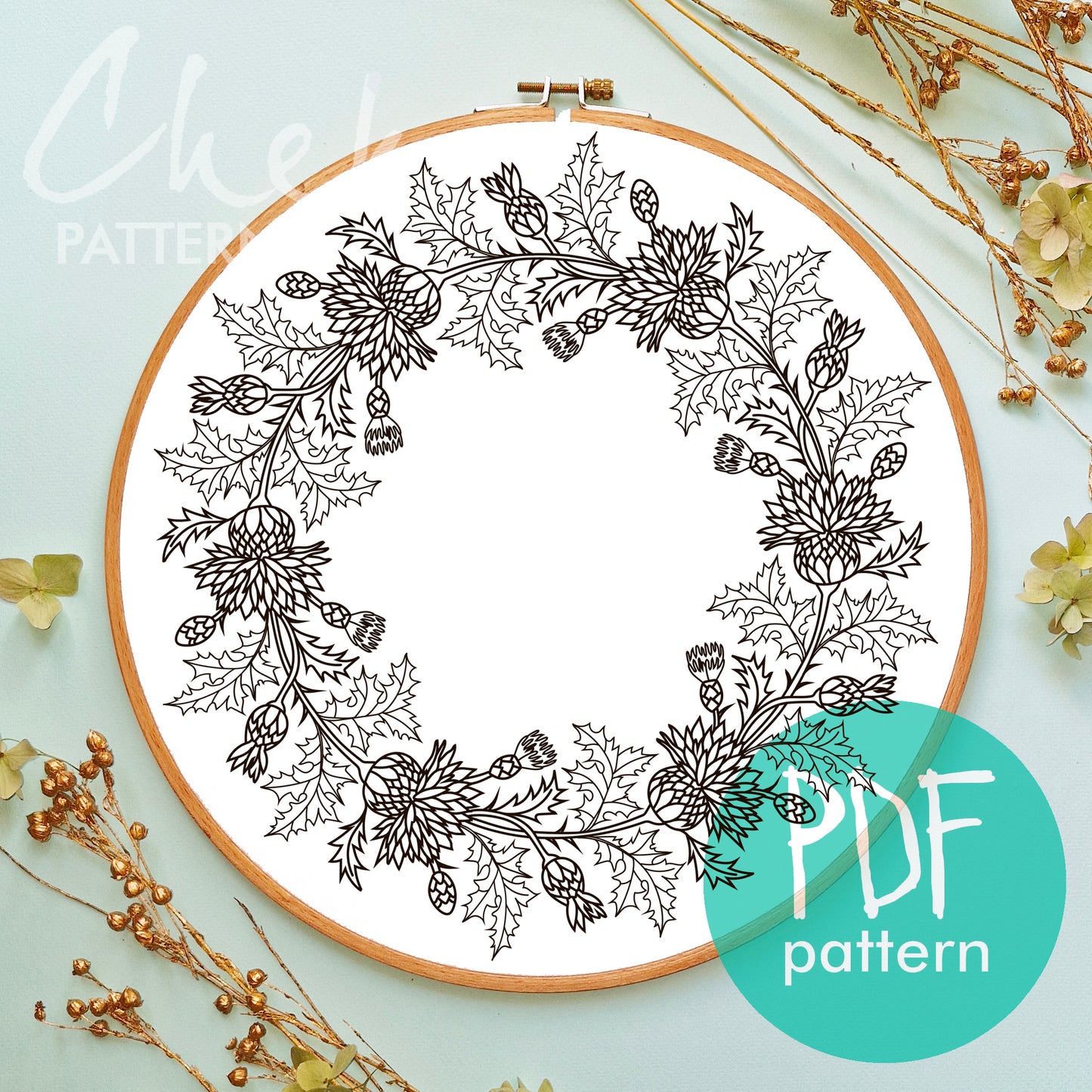 Thistle Embroidery bundle, set of 8 floral hand embroidery designes. Embroidery patterns with thistle. Traditional Scottish Crest, Hoop Art