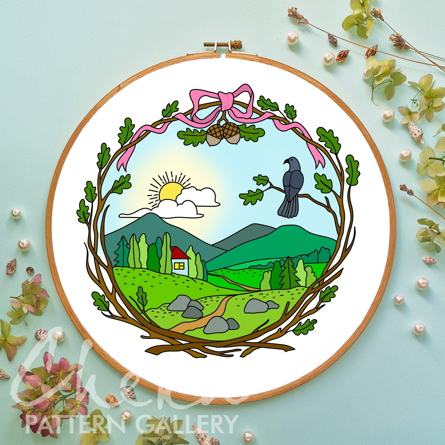 Forest Embroidery Pattern, Landscape template. Embroidery project, Nature Embroidery Pattern PDF, Simple Embroidery, Floral embroidery PDF