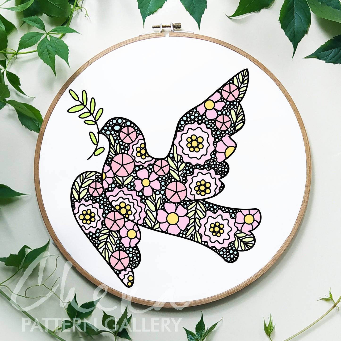 Peace Dove Embroidery, The French knot Pattern, Christian Hand Embroidery, Floral Dove Embroidery, Catholic Hoop Art, Christian Needlework