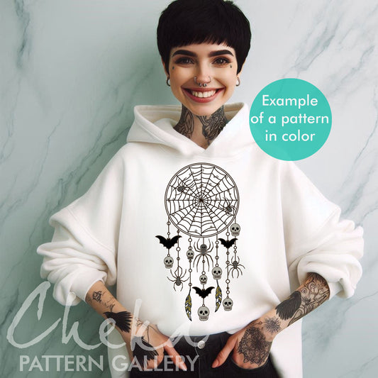 halloween hoodie, The dreamcatcher. Amulet for sleeping, embroidery pattern. Halloween dreamcatcher, creepy embroidery. Witch pattern, Halloween embroidery.