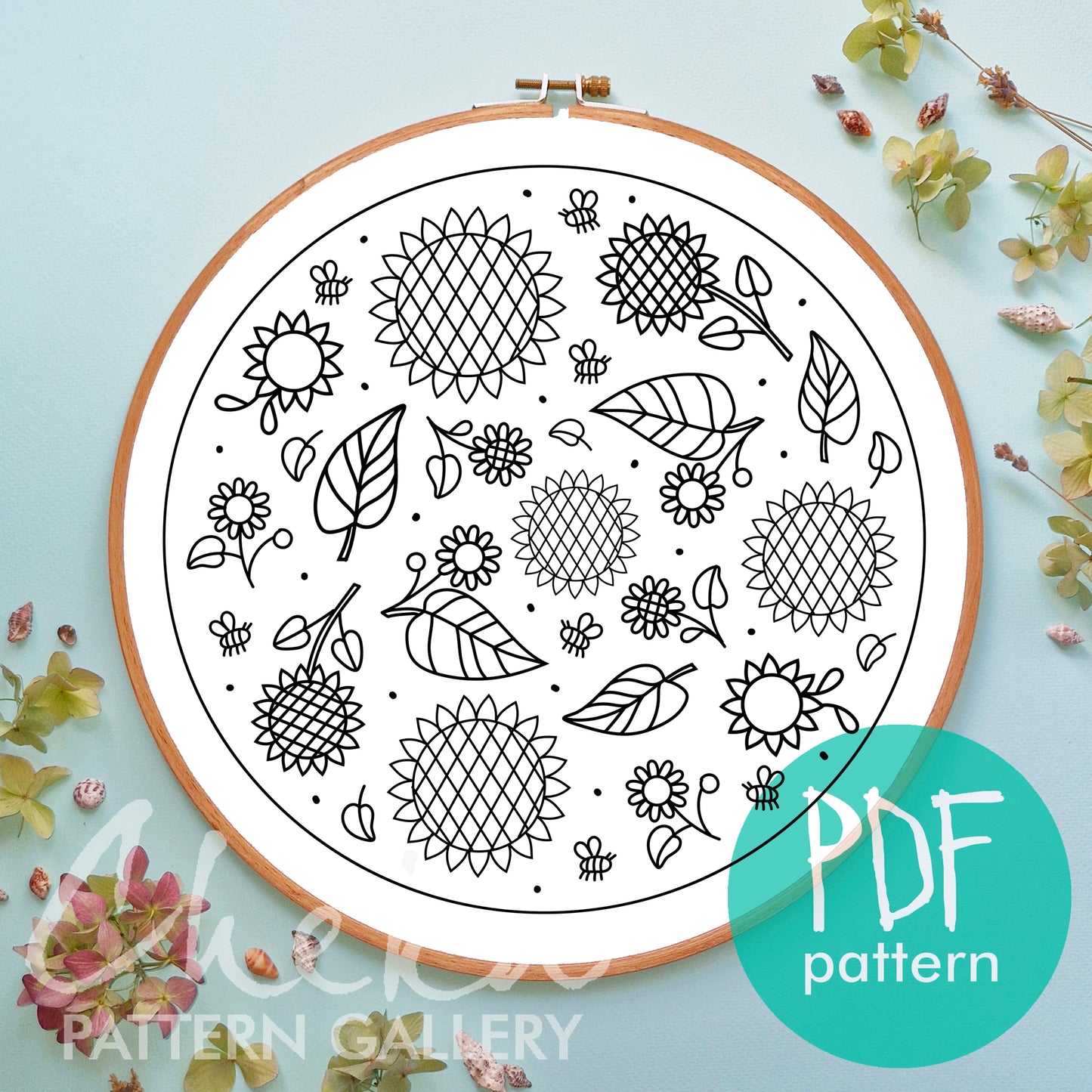 Sunflower Embroidery bundle, set of 4 floral hand embroidery patterns. Embroidery patterns with sunflowers. Digital embroidery bundle