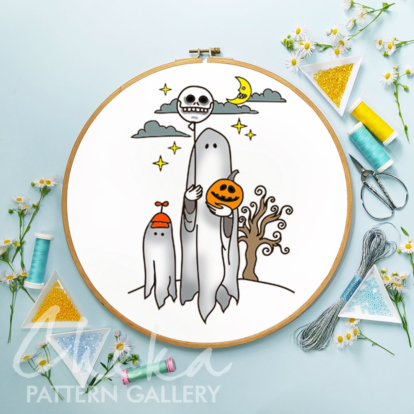 Ghost Embroidery Pattern, Cute Ghosts Hand Embroidery Pattern, Spooky Embroidery Ghost Patterns, Halloween Embroidery Pattern, Spooky Ghost