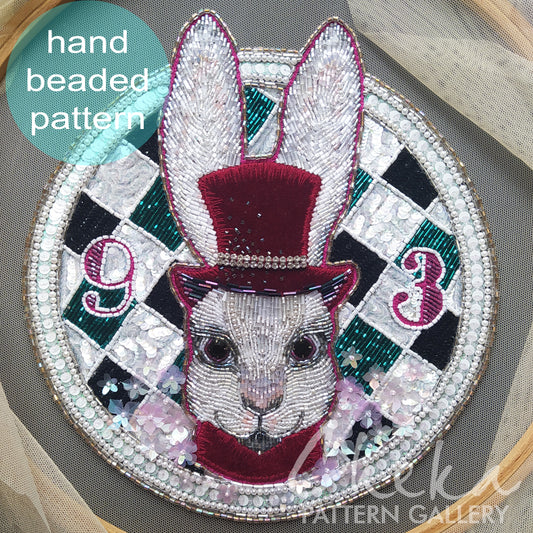 The rabbit who is late. Bunny, Hand Embroidery pattern PDF, rabbit in hat embroidery design, Alice in Wonderland pattern, Modern hoop art