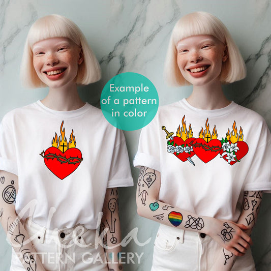 Sacred Heart Of Jesus pattern, Immaculate, Chaste Heart, Catholic Symbols, Instant Digital Download. Embroidery Pattern, Christian Hoop Art