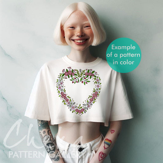 Floral Heart, hand embroidery pattern. PDF Embroidery pattern with flowers. Beautiful Classic embroidery pattern. Hand embroidery blueprint