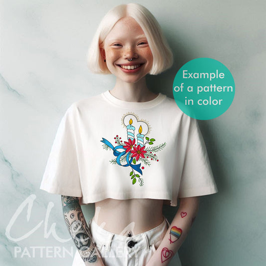 Christmas candle Embroidery Pattern, Winter Hand Embroidery Design, Classic embroidery pattern. Handmade Hoop Art, Vintage Christmas candles