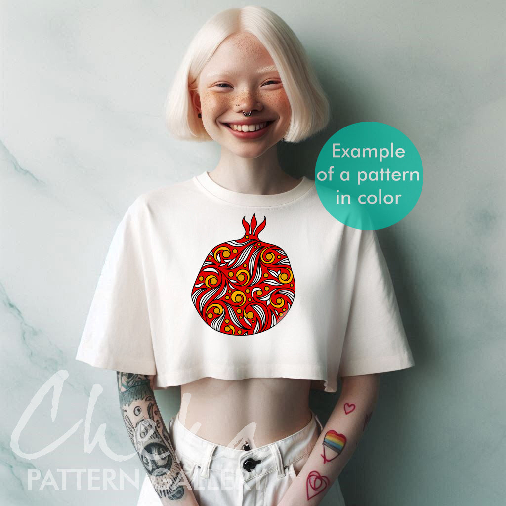 Pomegranate, hand embroidery design. Floral Embroidery, Big pomegranate embroidery pattern, Red Pomegranates embroidery, autumn embroidery