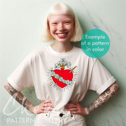 Immaculate Heart of Mary, Catholic Symbols, Immaculate Heart pattern, Instant Digital Download. Embroidery Pattern PDF, Christian Hoop Art