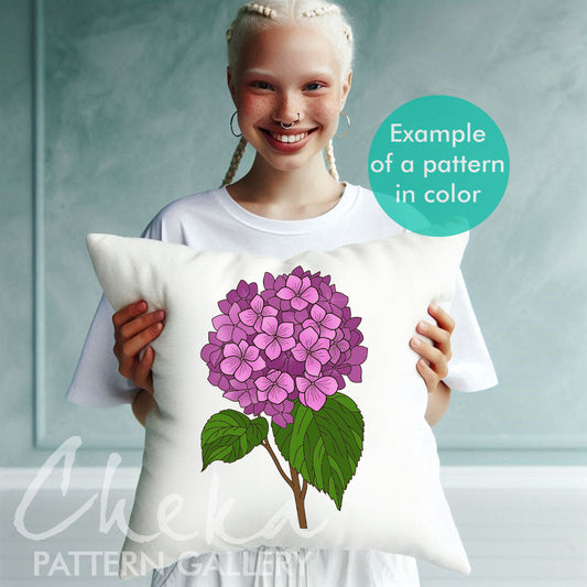 Hydrangea hand embroidery pattern, branch of big pink Hydrangea, Summer flower embroidery pattern, Modern hoop art PDF, Hydrangea pattern