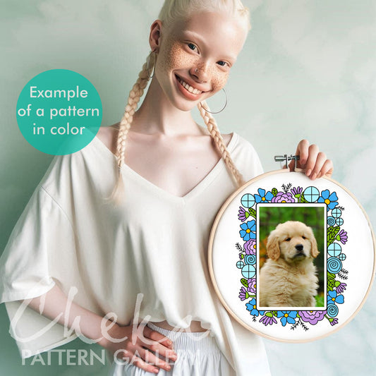 Photo frame, hand embroidery pattern with summer flowers, handmade embroidered frame, digital hand embroidery pattern PDF. Nature Embroidery