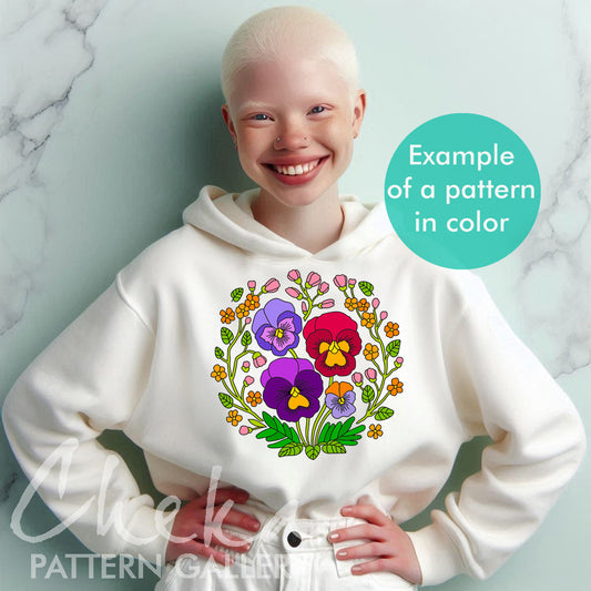 Pansies, Hand Embroidery Template, Pansy Stitch Pattern, Embroidery Pansy, Embroidery Flowers, Spring Hand Embroidery Pattern,Beginner craft