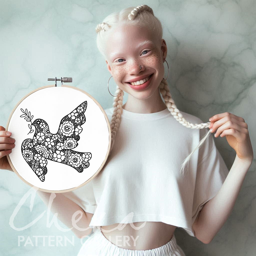 Peace Dove Embroidery, The French knot Pattern, Christian Hand Embroidery, Floral Dove Embroidery, Catholic Hoop Art, Christian Needlework