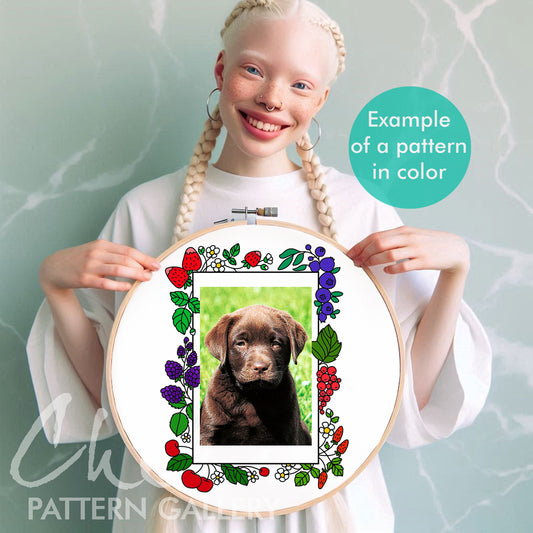 Photo frame, hand embroidery pattern with summer berries, handmade embroidered frame, digital hand embroidery pattern PDF. Nature Embroidery