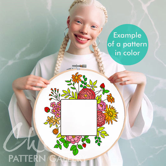 Polaroid Photo Frame, hand embroidery pattern with flowers, DIY photo frame, handmade embroidered frame, digital hand embroidery pattern PDF