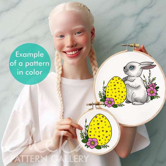 Easter bunny, hand embroidery pattern. Easter egg with flowers. Easter pattern PDF, floral embroidery template. Spring embroidery pattern