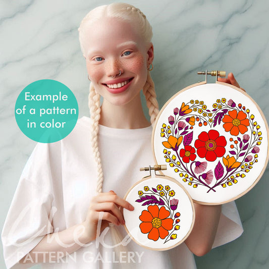 Floral heart, Hand Embroidery pattern, Flower embroidery design, Hand Embroidery, St Valentin embroidery pattern, Hoop art, Handmade gift