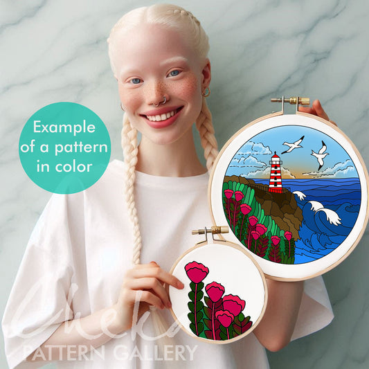 Lighthouse embroidery pattern, pdf embroidery pattern, Modern Sea Art, Home Decor, Summer Landscape, Ocean Waves, Coastal Decor,Summer Craft