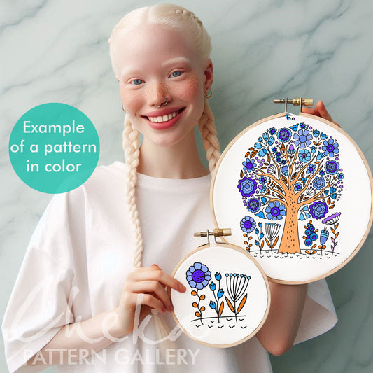 Beginner Embroidery PDF Pattern, Flower Tree. Digital Pattern. Embroidery Sampler PDF Pattern with flowers