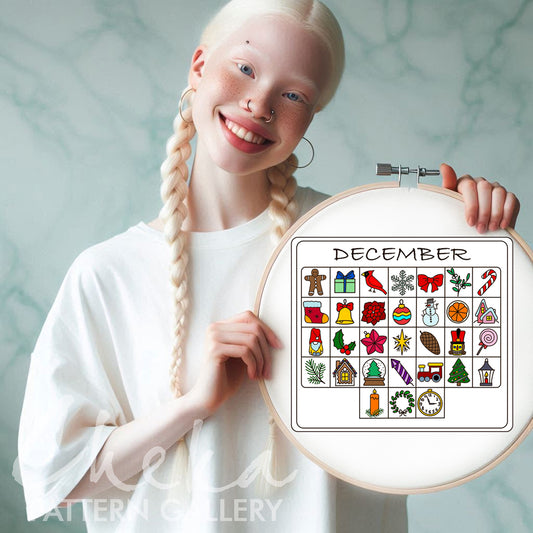 Advent calendar, hand embroidery pattern, December digital embroidery pattern. Phenology calendar pattern. English, French, German versions