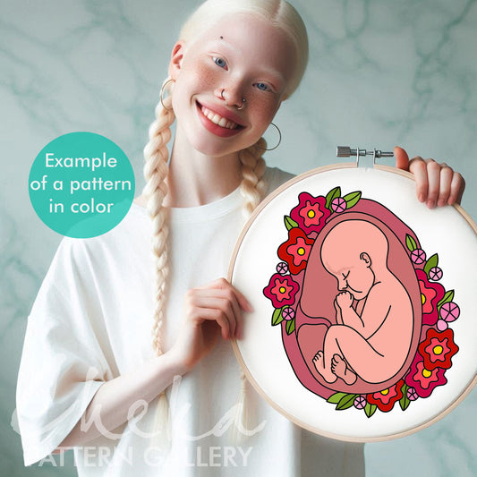 Expecting Mom Gift, Pregnancy hoop art. Newborn embroidery PDF pattern, The baby in the womb, newborn gift. Maternity Gift, Baby Shower Gift