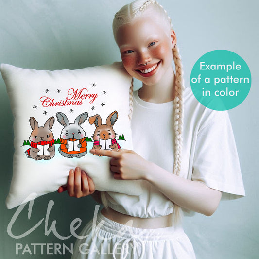 Christmas Hand Embroidery Design, Cozy Rabbits, Winter Scene, Cute bunnies DIY Craft, Hand Embroidery PDF. Winter Hand Embroidery Pattern