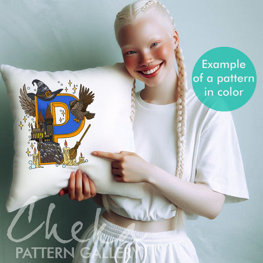 Wizard School letter embroidery. Hogwarts monogram. Magic alphabet embroidery, letter embroidery pattern. Hoop art, The letter "P" pattern