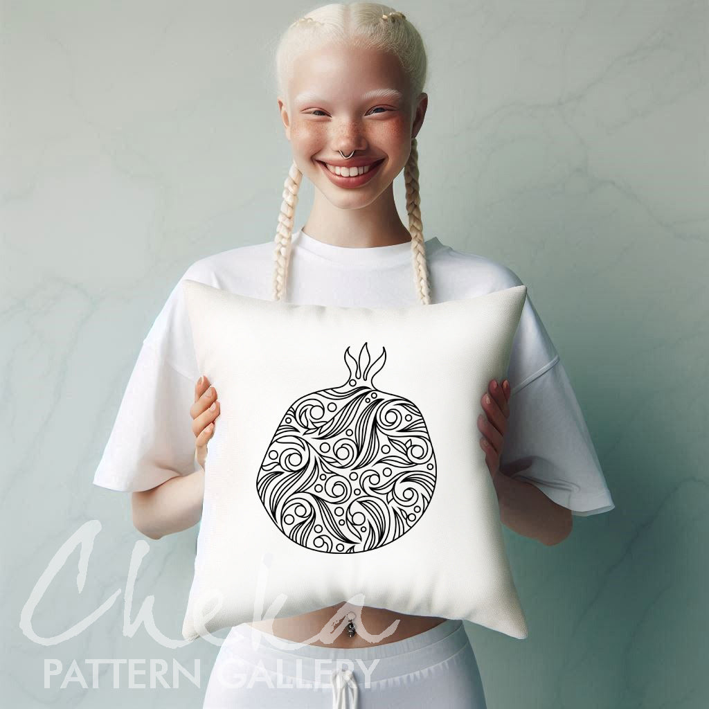 Pomegranate, hand embroidery design. Floral Embroidery, Big pomegranate embroidery pattern, Red Pomegranates embroidery, autumn embroidery