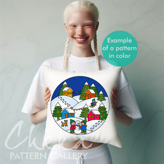 Holiday Village, PDF template, Christmas Embroidery Pattern, Winter village. DIY decor, instant download