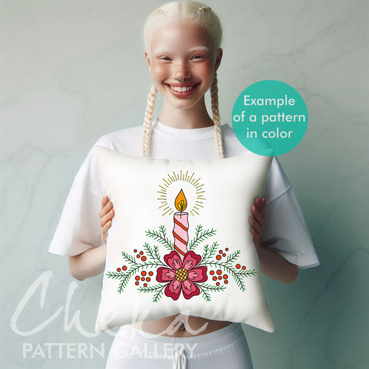 Holiday candle Embroidery Pattern, Christmas Hand Embroidery Design, Classic embroidery pattern. Handmade Craft, Vintage Christmas candles