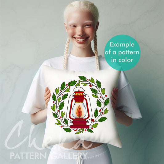 Christmas decoration, Night lamp template, vintage gas lamp hand embroidery pattern, winter embroidery ornament PDF, Christmas home decor