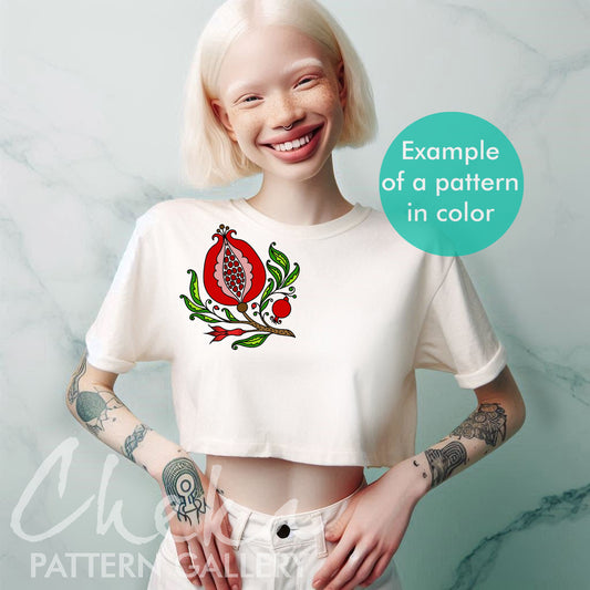 Pomegranate, Floral Embroidery pattern, pomegranate embroidery design, Red Pomegranate embroidery pattern, Hand Embroidery, Modern hoop art