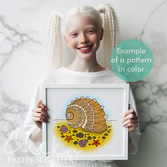 Seashell, clams and starfish. Hand Embroidery PDF, coral reef, tropical aquarium, summer embroidery. Tropical seashells pattern, sea pattern