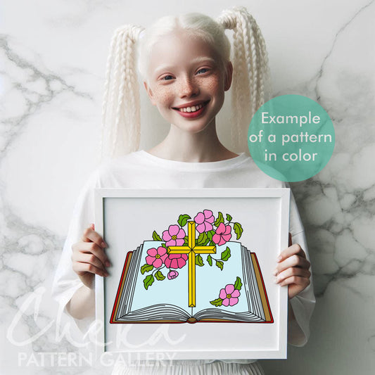 Holy Bible embroidery pattern, Catholic Religious Symbol, Instant Digital Download. Embroidery Pattern, Christian Hoop Art,Cross and Flowers