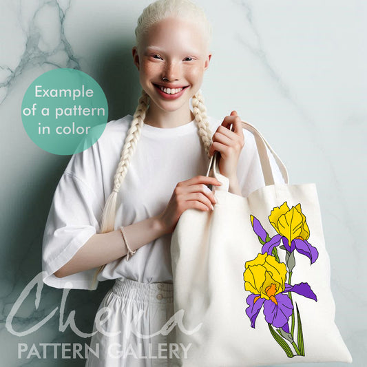 Iris, hand embroidery pattern, blooming large lilac iris, Summer flower embroidery pattern, Modern hoop art PDF, Iris embroidery pattern