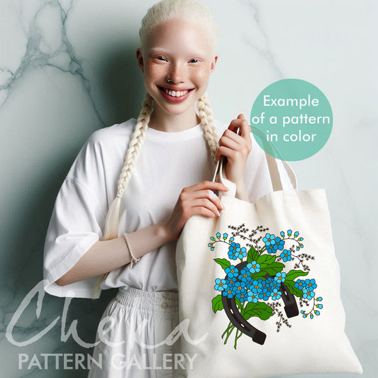 Horseshoe with Forget-me-nots, spring project, horseshoe PDF hand embroidery pattern , symbol of wealth and well-being. Horseshoe template