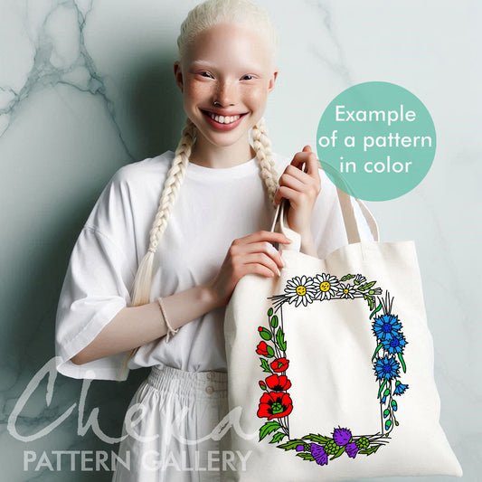 Photo frame pattern, hand embroidery pattern with summer flowers, handmade photo frame, digital embroidery pattern PDF. Nature Embroidery