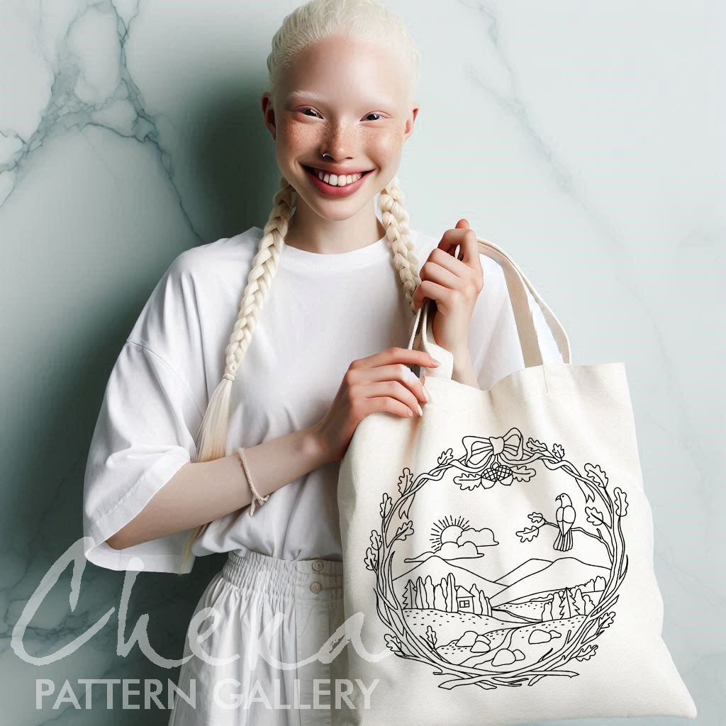 Forest Embroidery Pattern, Landscape template. Embroidery project, Nature Embroidery Pattern PDF, Simple Embroidery, Floral embroidery PDF
